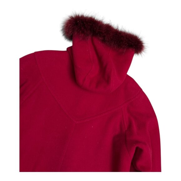 JEREMY SCOTT Braemar Wool & GENUINE FUR Red Winter Glam Parka Pea Coat Womens XL - Picture 4 of 9